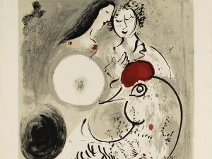 Coppia di amant con gallo Chagall