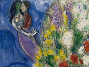 Coppia di amanti e fiori Chagall